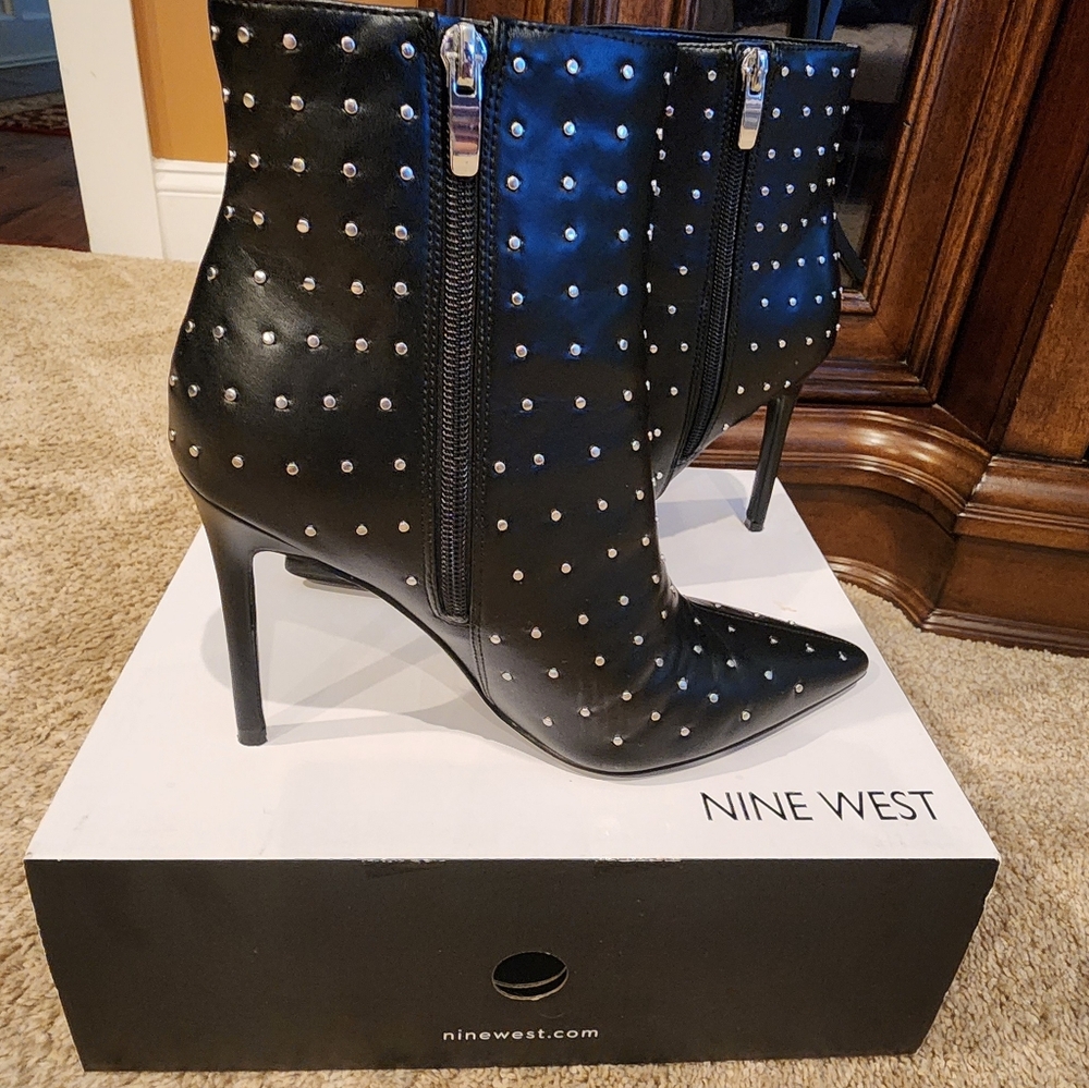 Nine West Black Studded Ankle Boots, Size 8M